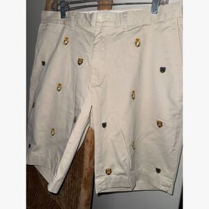 Polo Ralph Lauren Mens Crest Embroidered Khaki Shorts Chino Preppy Ivy Size 36